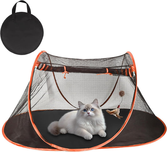 Portable Cat Tent for Bearded Dragon, Outdoor Cat Enclosures, Portable Pet Playpen for Cats and Small Animals, Pet Enclosure with Carry Bag(Orange)