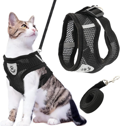 Cat Harness and Leash for Walking, Soft Mesh Cat Harness and Leash Escape Proof, Kitten Harness and Leash Set for Outdoor Travel Black (S)