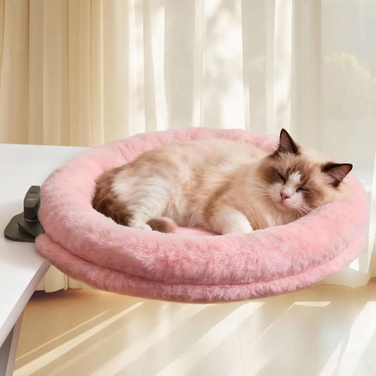 Odoland Large Cat Desk Bed - Cat Perch Clamp for Home Workers - 360 Rotating Desktop Hammock with Replace Mattress for Winter Summer - Hold UP to 50LBS for Kitten Adult Cats Small Pet, Pink