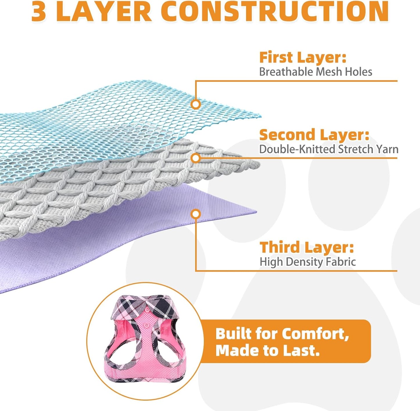 KOOLTAIL Small Dog Harness and Leash Set, Step in No Pull Soft Mesh Padded Pet Vest Harness Collar for Extra Small Size Dogs Cats Boy Girl, Breathable & Lightweight Plaid Puppy Harness, Pink XS