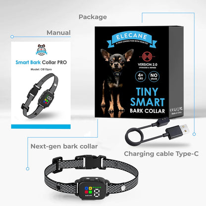 Tiny Bark Collar for Small Dogs 5-15 lbs and Puppies - No Shock Anti Barking Collar - Rechargeable Smart Collar for Dog Training with 7 Sensitivity Levels and 3 Beep&Vibration Modes (Black)