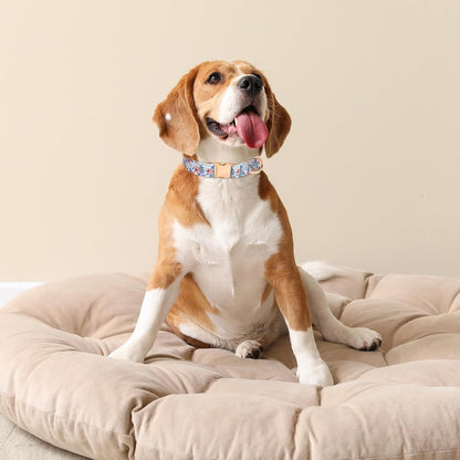 AirTag Dog Collar,Adjustable Dog Collars with AirTag Holder,Cute Puppy Collars with Metal Buckle, Soft Padded Blue Flower Patterns Pet Collar for Small Medium Large Dogs