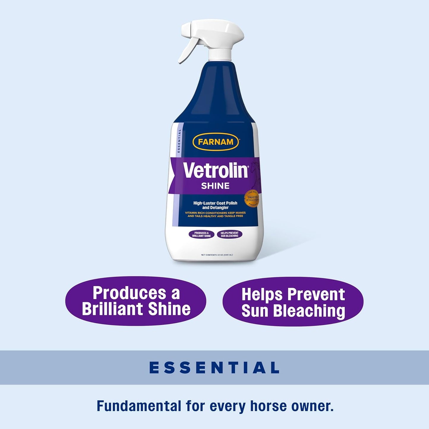 Farnam Vetrolin Shine, High-Luster Coat Polish and Detangler Spray, Ideal for Horses and Dogs, 32 oz.