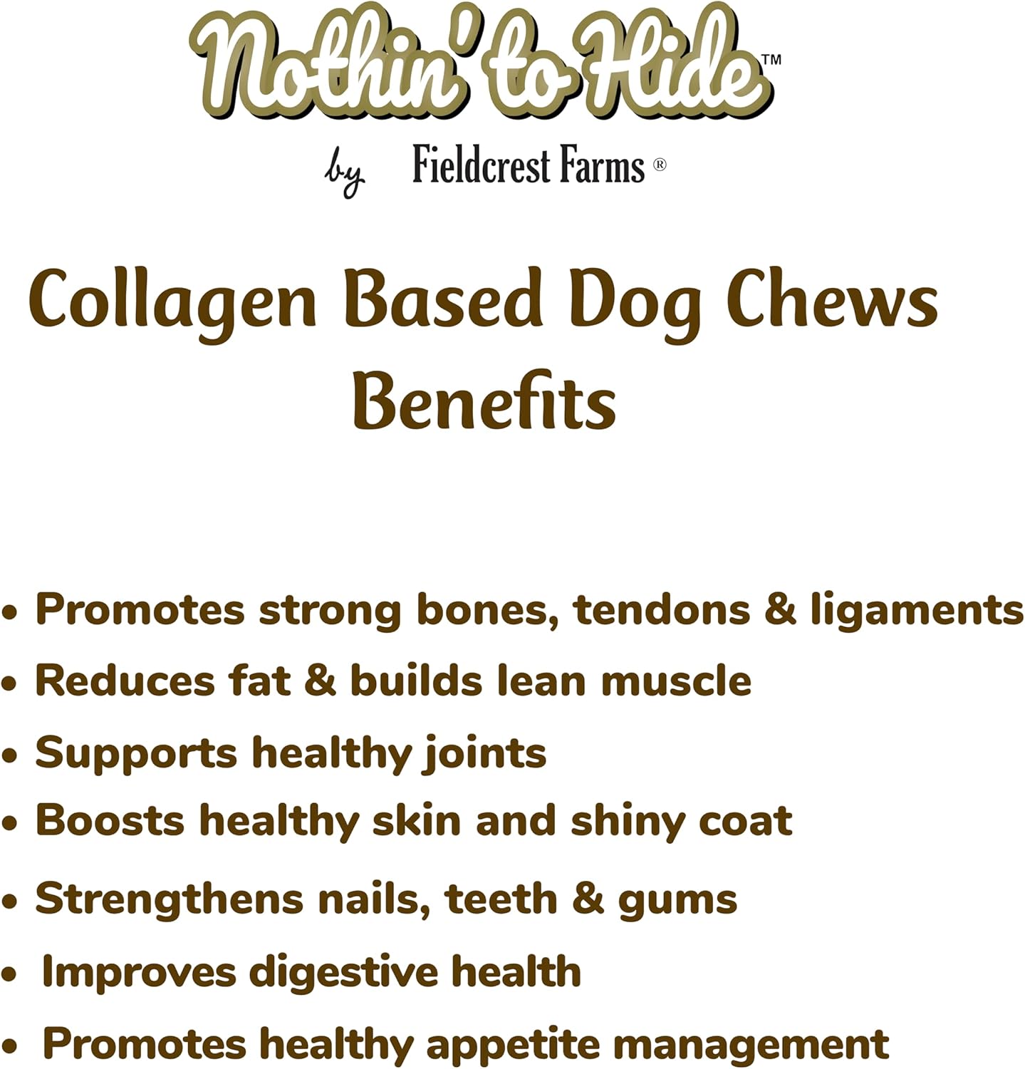 Fieldcrest Farms Nothin' to Hide Twist Stix, Beef Flavor, Easily Digestible, Supports Skin, Coat, Joints & Muscles, for Moderate Chewers Under 15lbs, 50 Pieces