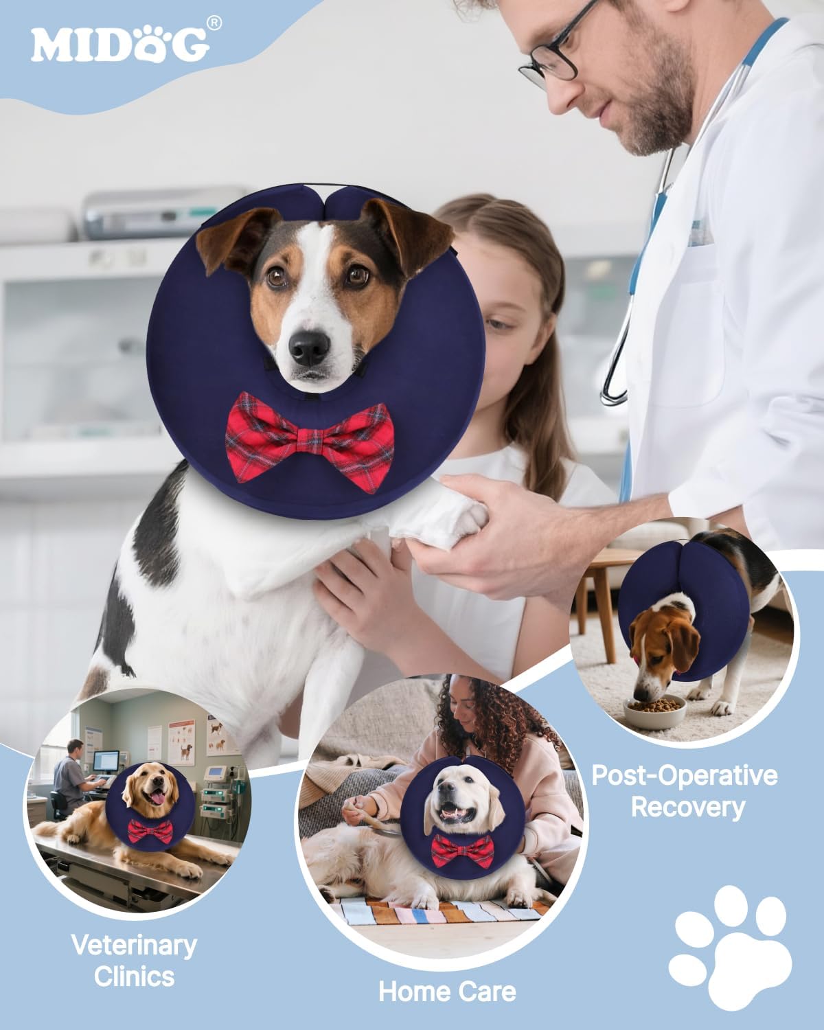 MIDOG Dog Cone Collar for Large Medium Dogs, Soft Inflatable Dog Cone Alternative After Surgery, Adjustable Protective Recovery Cone - Alternative E Collar Does Not Block Vision (Bow Tie,L)