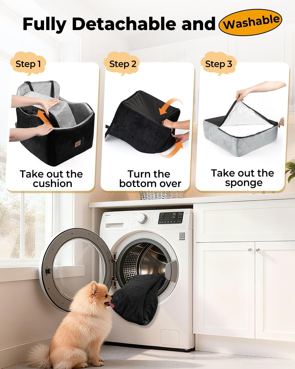 Dog Car Seat for Small/Medium Dogs, Detachable Washable Dog Booster Seat Under 35lbs, High-Support Memory Foam,Travel Bed with Storage Pockets