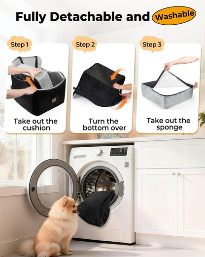 Dog Car Seat for Small/Medium Dogs, Detachable Washable Dog Booster Seat Under 35lbs, High-Support Memory Foam,Travel Bed with Storage Pockets