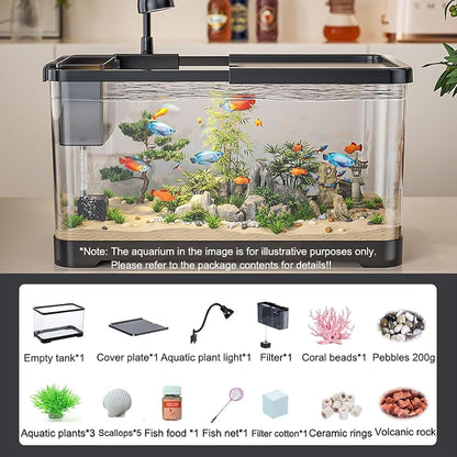 Fish Tank,Premium Tropical Aquarium Kit,Betta Fish Tank Starter Kit,Small Glass Fish Tank with Filter and LED Light Fish Aquariums,Lights & Heater Aquarium Starter Kit(X Larger)