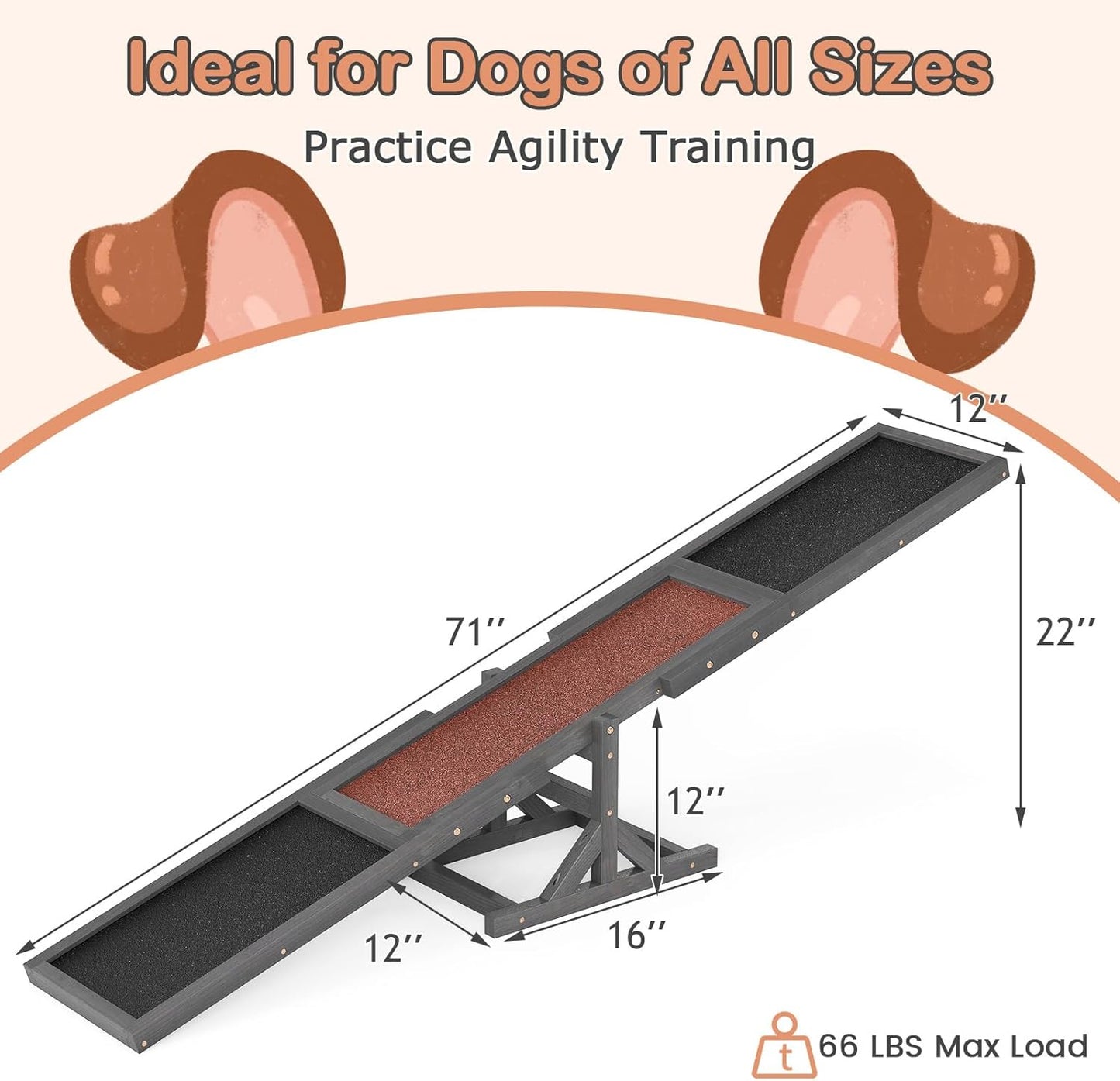 PETSITE Wooden Dog Agility Seesaw, Dog Exercise & Play Set, Outdoor Run Game Toy, Climbing Platform Balance Training Equipment, Weatherproof Pet Supplies for Backyard Obstacle Courses (Grey)
