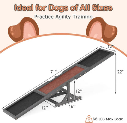 PETSITE Wooden Dog Agility Seesaw, Dog Exercise & Play Set, Outdoor Run Game Toy, Climbing Platform Balance Training Equipment, Weatherproof Pet Supplies for Backyard Obstacle Courses (Grey)