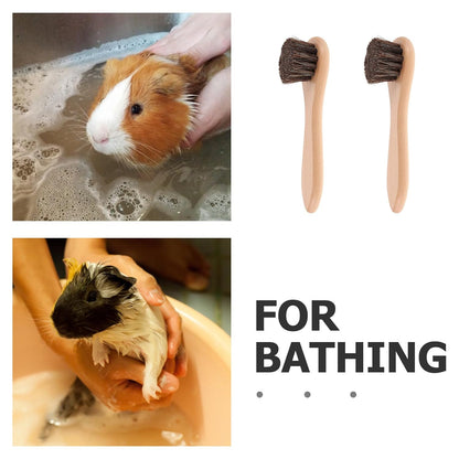 2Pcs Small Pet Grooming Brush Set with Soft Bristles and Wood Handle, 4-Inch Bathing and Cleaning Tool for Hamsters, Guinea Pigs, Rabbits, and Small Animals
