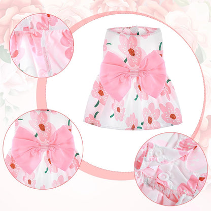 Dog Floral Dress, Cute Dog Dresses with Pink Bow, Pet Princess Dresses, Pink Floral Dogs Cat Clothes, Spring Summer Pet Clothes for Chihuahua, Yorkie, Puppy and Small Cats (XS Size)