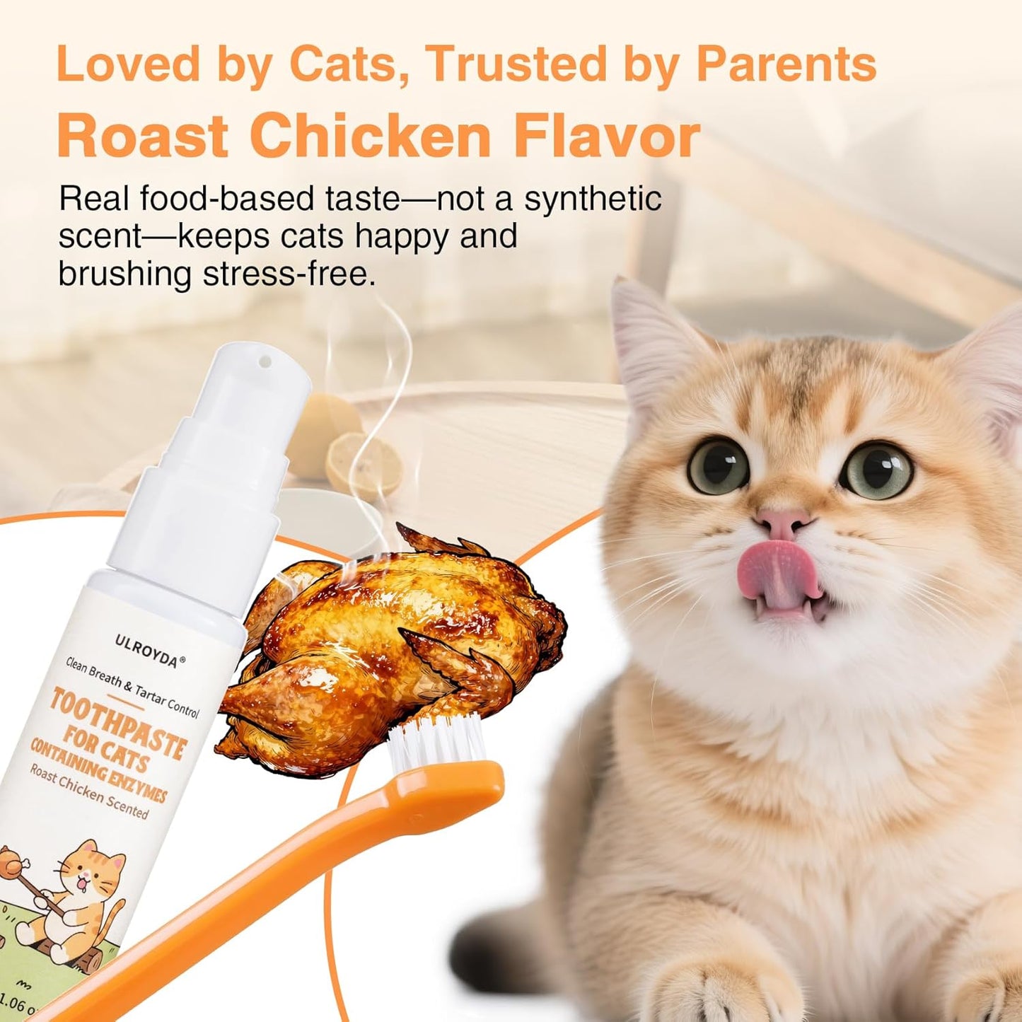 Enzymatic Cat Toothpaste Kit – Roast Chicken Flavor Dental Care for Cats & Kittens | Fights Plaque, Tartar & Bad Breath | Includes Toothbrush & Finger Brush, 1.06 oz