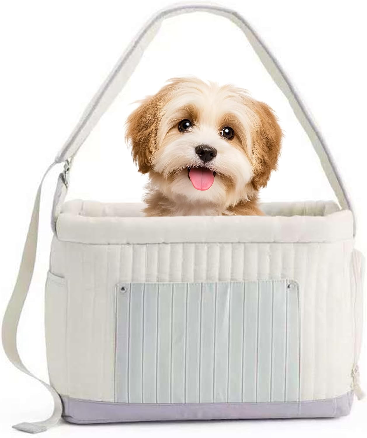 Stylish Quilted Dog Sling Carrier – Hands-Free Pet Shoulder Bag for Small Dogs & Cats, Breathable & Secure Travel Tote up to 10 lbs, Beige