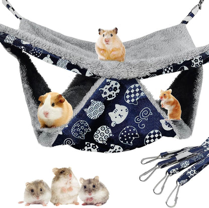 2 Layers Pet Rat Hammock, Double Sided Warm Flece & Linen Hammock for Cage, Hamster Guinea Pig Ferret Chinchilla Small Animal Bed, Hanging Hideout Swing Cage Accessories