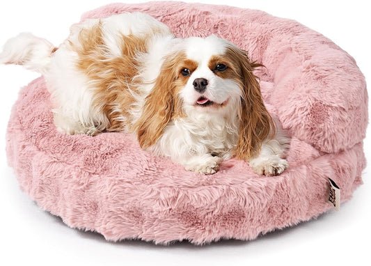 EHEYCIGA Small Dog Bed and Cat Couch - Fluffy Faux Rabbit Fur Pet Sofa with Washable Removable Cover, Waterproof and Non-Slip, 26 Inch, Pink