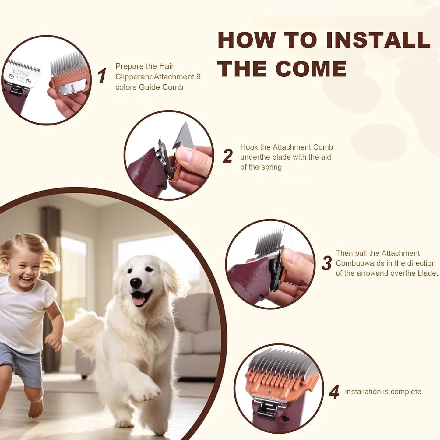 Wide Clipper Guard Attachment for A5 Type Wide Blade, Compatible with Andis, Wahl, Oster, Pet Grooming Attachment, Stainless Steel Professional Comb (3mm or 1/8")