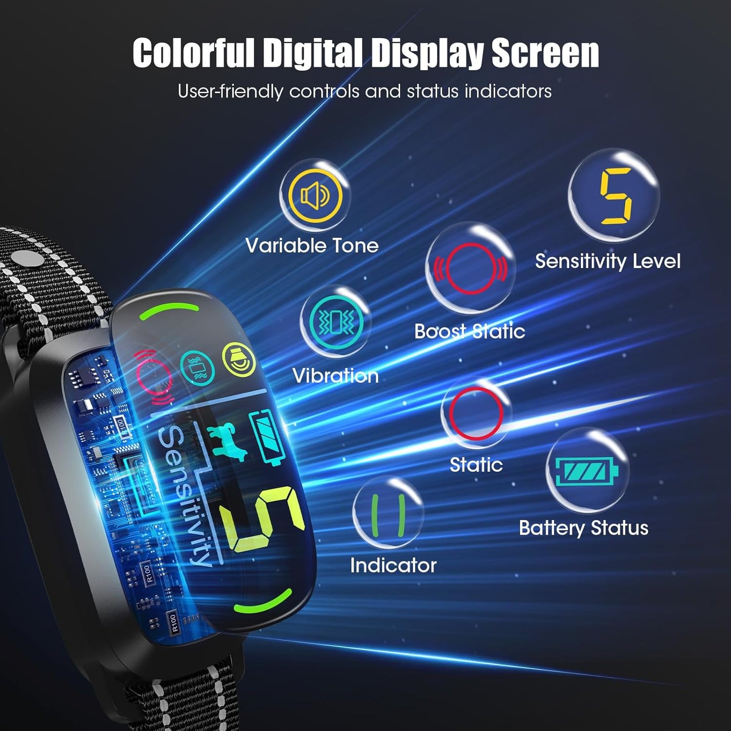 Smart AI Bark Collar for Large Medium Small Dogs, Anti Barking Device with 5 Training Modes, Exclusive Forced Bark-Stopping, Rechargeable IP67 Waterproof Bark Collar with 5 Sensitivity (Black)