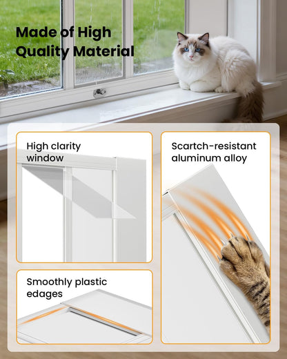 Upgraded Pet Cat Door for Window, Adjustable Width of 35"-46" Window Cat Door Insert, Quick Installation Pet Doors for Cats Small Dog with Aluminum Frame, Tight Seal, Safety & Weatherproof, HD Glass