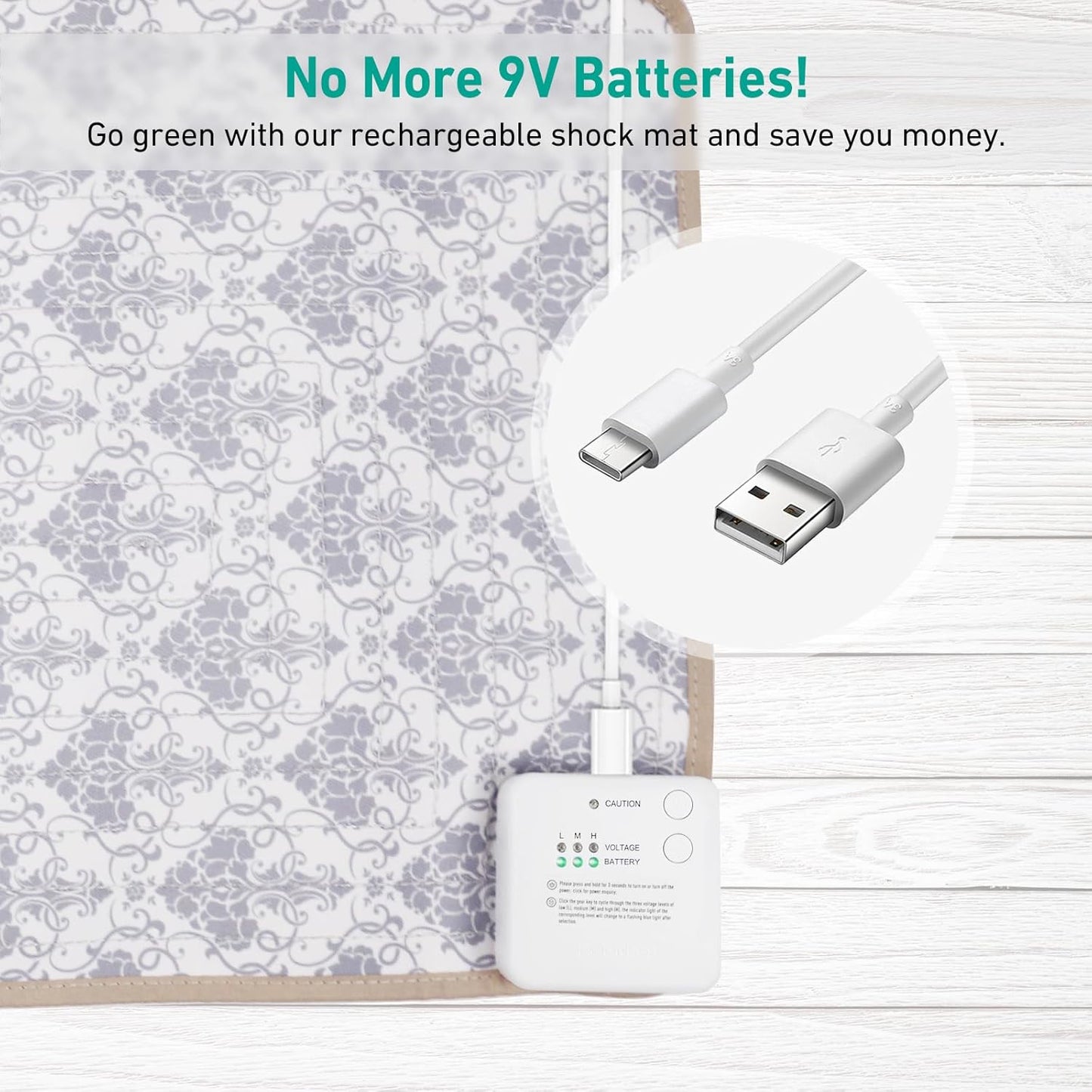 DOGNESS Rechargeable Pet Shock Mat, 59"x15" Safe Cat Repellent Mat Electronic Training Pads Keep Dogs and Cats Off Couch, Bed, Indoor Cat Deterrent Mat (Elegant Printing)