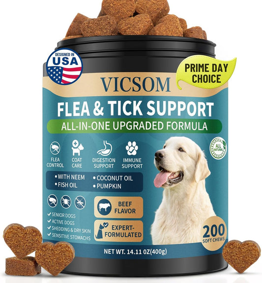 Dog Flea and Tick Treatment Chewables for Dogs Natural Chewable Flea and Tick Chicken Flavor Prevention Probiotic Dog Chews Gut Health Probiotics for Dogs Digestive Health 2 in 1 Chewable 200 Chews