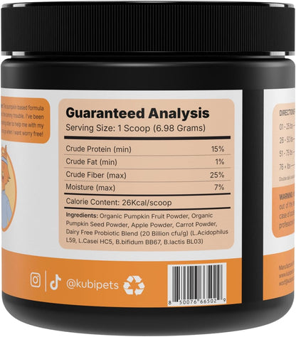 Pumpkin Gut Support for Dogs – Digestive Health Supplement with Natural Fiber & Probiotics, 30 Servings | Kubi Pets (30)