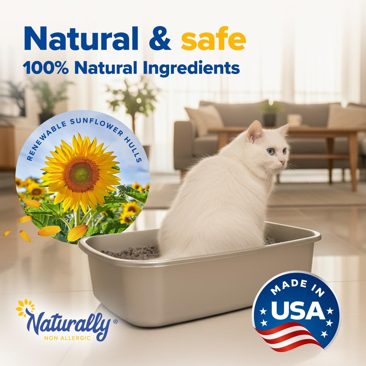 Cat Litter, Quick Clumping, 11 lb, 100% Natural Sunflower Hulls, Sunflower Scent (Pack of 1)