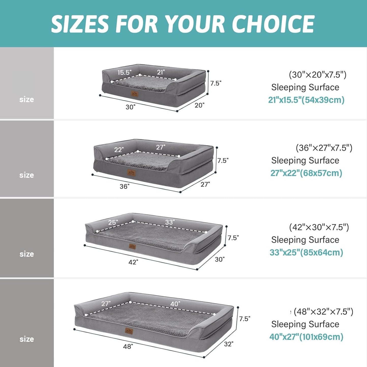 Orthopedic Dog Bed for Large Dog, XL Pet Sofa for Extra Large Dog, Big Supportive Foam Bolster U Shaped Couch with Waterproof Lining Cover, Anti-Slip, Comfort, Washable, 42x30x7.5 inch, Grey