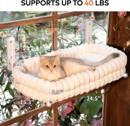 CHEERPALS Cat Window Perch for Indoor Cats Hammock for Window with Reversible Cushion, Foldable Cat Window Bed for Large Cats and Kittens(White,Medium)