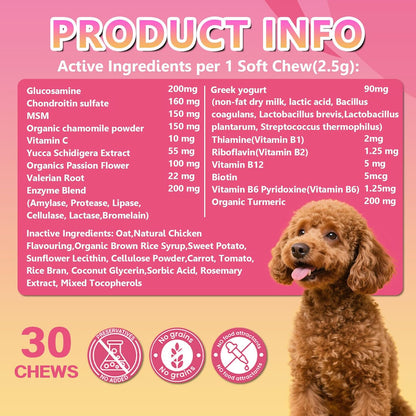 Multivitamin Chews for Dogs - Dog Vitamins with Probiotics, Glucosamine & Digestive Enzymes, Supports Joint Health, Immune System & Gut for Senior & Puppy,Chicken Flavor, 30Ct (ND-015)