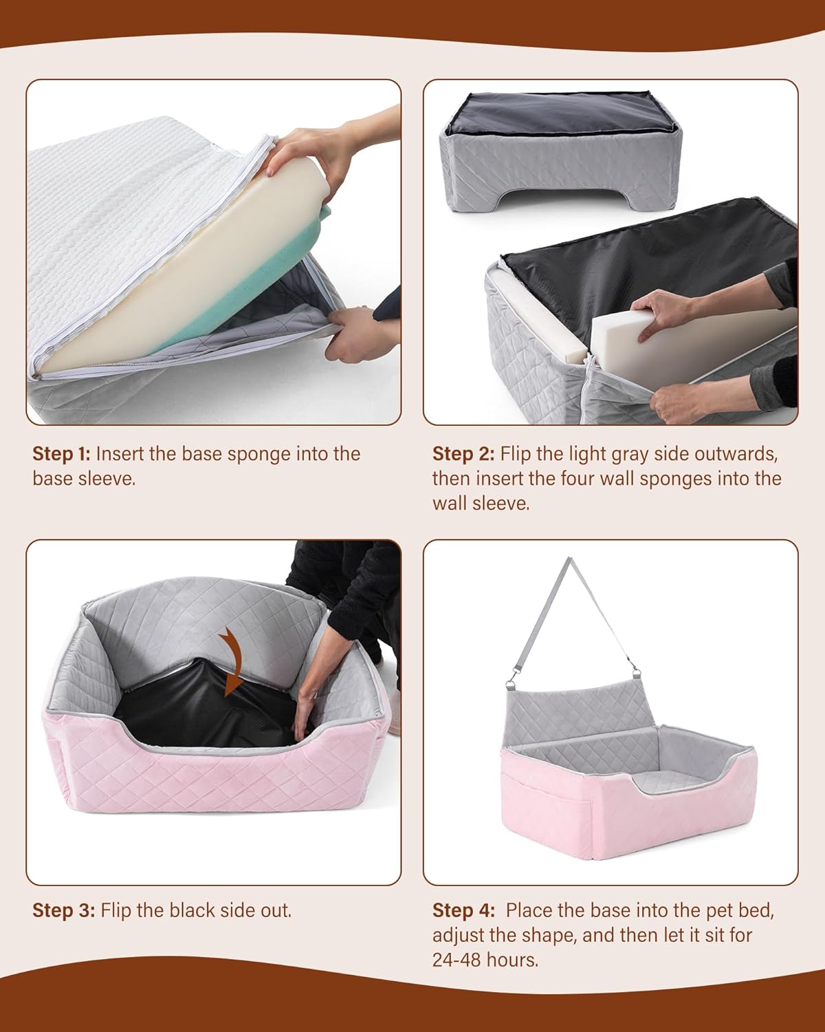 Dog Car Seat for Large Medium Dogs Under 55 lbs, Dog Booster Seat for 2 Small Dogs, Detachable Washable Pet Travel Bed with Thick Memory Foam Cushion, Safety Belt and Storage Pockets | Pink