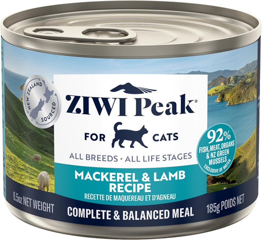 ZIWI Peak Wet Cat Food – All Natural, High Protein, Grain Free, Limited Ingredient, with Superfoods (Mackerel & Lamb, Case of 12, 6.5oz Cans)