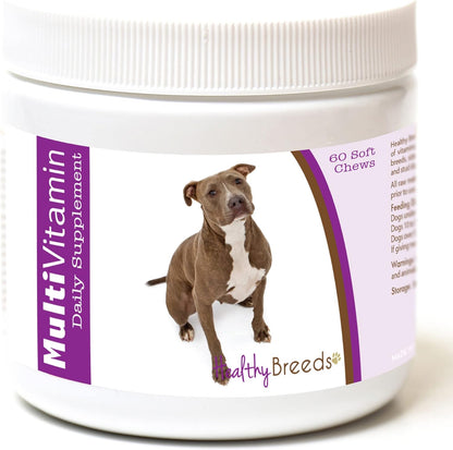 Healthy Breeds Pit Bull Multivitamin for Dogs - Vet Recommended Daily Supplement - Bacon Flavored - 60 Soft Chews