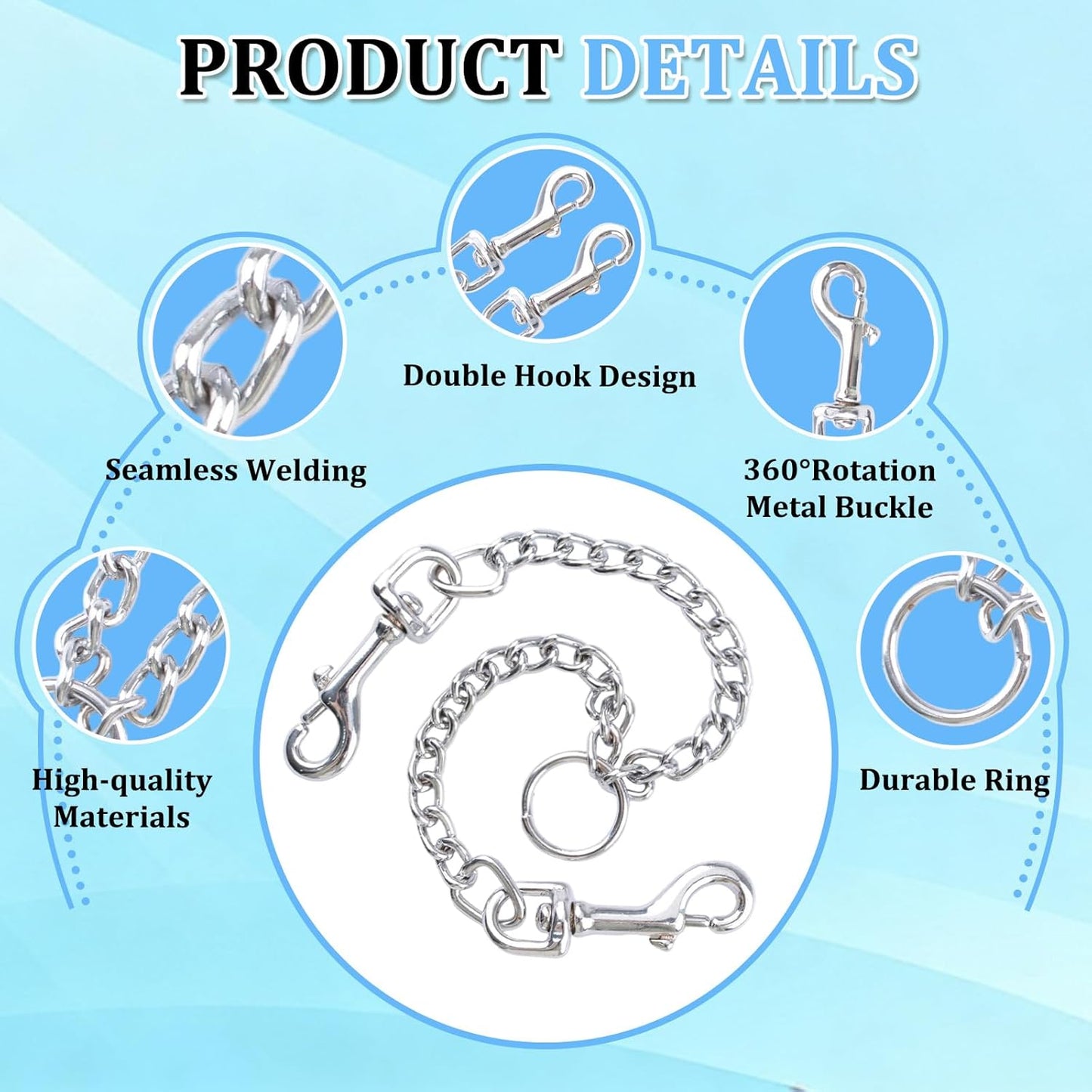 Double Dog Leash Coupler-360°Swivel,1 PCS No Tangle Walking Metal Leash with Shock Absorbing Bungee for Outdoor Walk Train Small Medium Pet(50cm/19.69in,Silver)