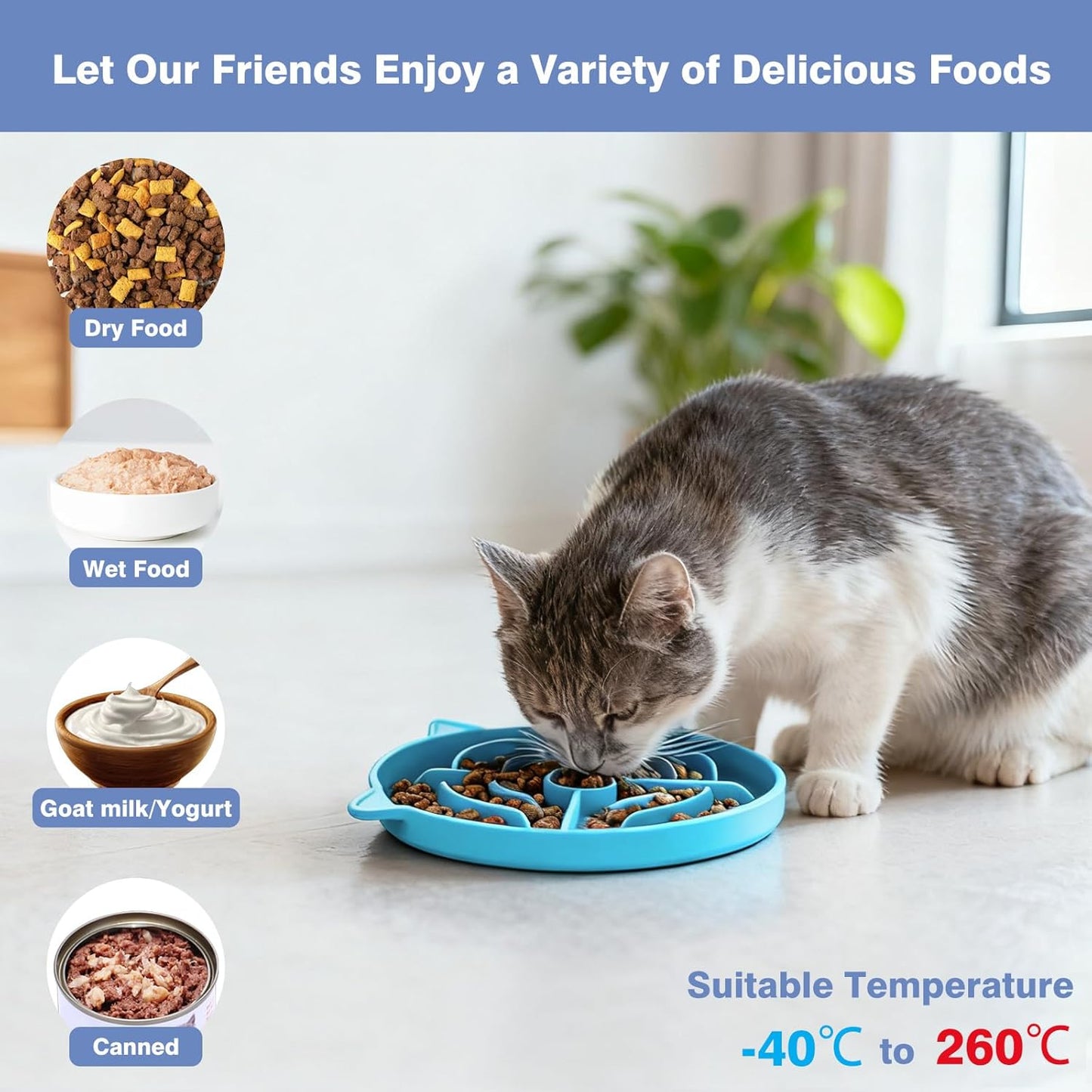MateeyLife 2 Pcs Silicone Slow Feeder Cat Bowl, Puzzle Feeder Cat Food Dish, Non-Slip Silicone Bowl for Cats, Suitable for Dry and Wet Foods, Kitty Bowls to Slow Down Eating, Prevent Overeating
