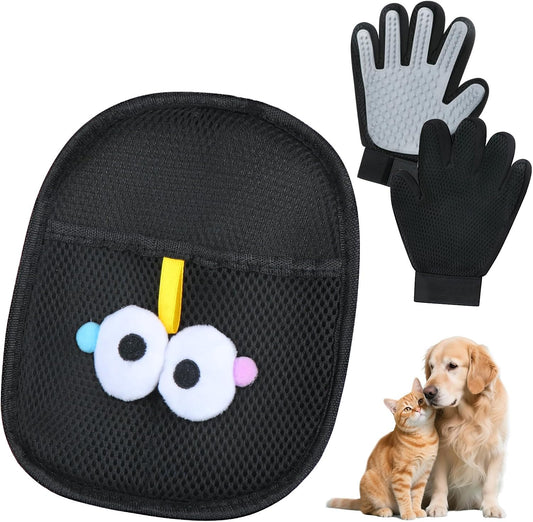 Pet Hair Removal Glove for Cats & Dogs 1PC and Cat & Dog Grooming Gloves for Shedding Brushes 1 Pair, Pet Hair Remover Tool for Clothing, Couch, Carpet, Car Seat, Deshedding Brush & Massage