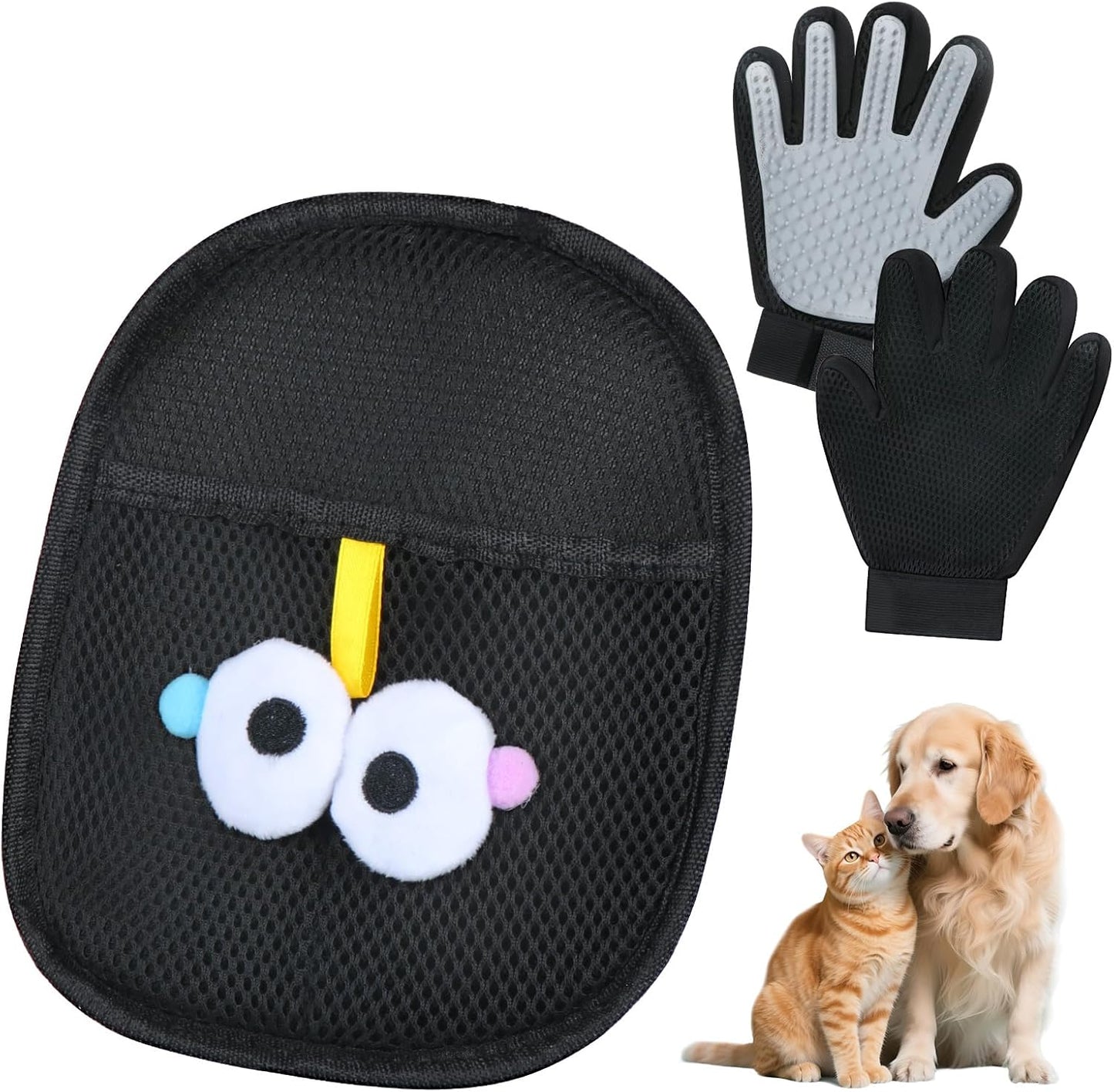 Pet Hair Removal Glove for Cats & Dogs 1PC and Cat & Dog Grooming Gloves for Shedding Brushes 1 Pair, Pet Hair Remover Tool for Clothing, Couch, Carpet, Car Seat, Deshedding Brush & Massage