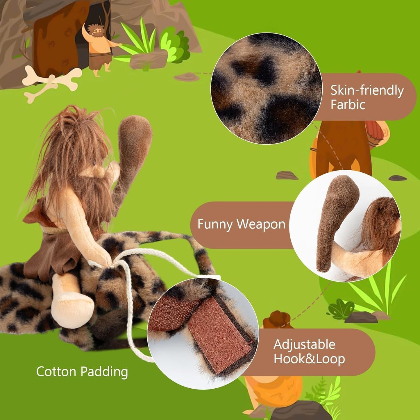 DELIFUR Dog Halloween Costume Funny Dog Cowboy Riding Costume Pet Costume Cat Suit Cowboy Rider Style for Small Medium Large Dogs (Primitive Man, Small)