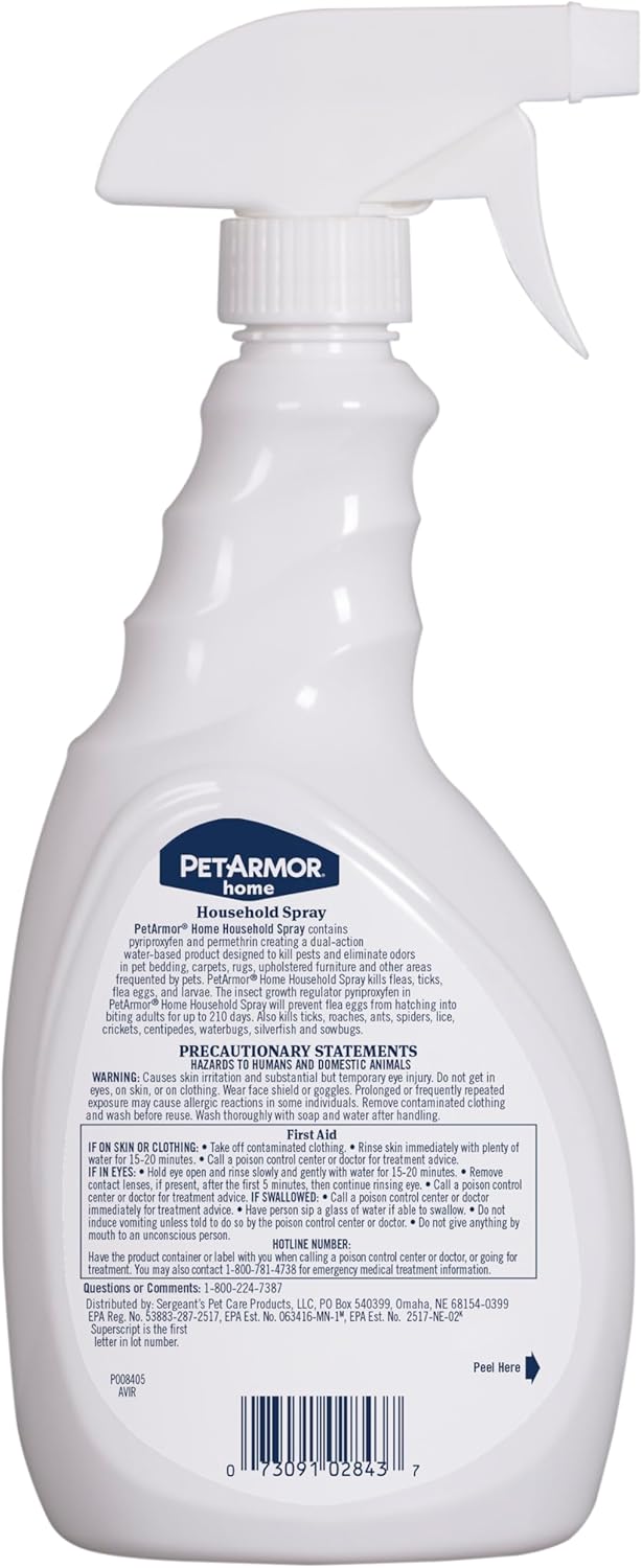 PETARMOR Home Household Spray for Fleas and Ticks, Flea Treatment for Home, Prevents Flea and Tick Re-Infestations for Cats and Dogs, Treats Carpet, Furniture, and More, 24 Ounce