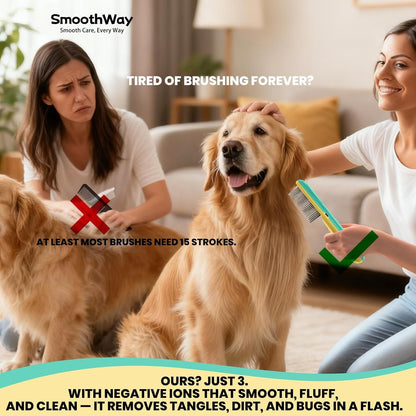 Professional Flea Comb for Long Haired Dogs & Cats - 3-Row Stainless Steel Dematting Tool with Negative Ions | Detangling Comb for Poodles Includes Cleaning Brush