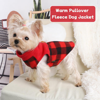 DaFuEn Fleece Dog Sweater, Dog Fleece Vest Winter Coat for Boy Girl, Pet Clothes Pullover, Soft Stretchy Puppy Sweater, Yorkie Teacup Chihuahua Jacket (Red Plaid, XS)
