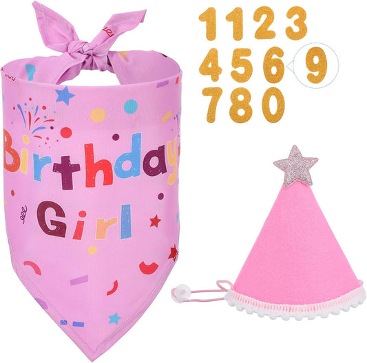 Dog Birthday Decorations, Birthday Dog Bandana Hat with Numbers Dogs Birthday Party Supplies for Small Medium Large Dogs