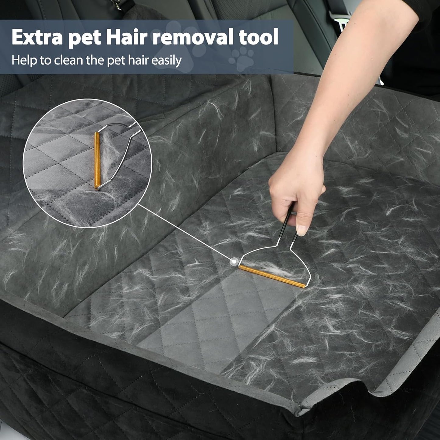 Dog Car Seat for Medium Large Dogs Under 55lbs, Detachable and Washable Dog Booster Seats with Thick Cushion, Pet Travel Bed for Car with Storage Pockets and 2 Safety Belts