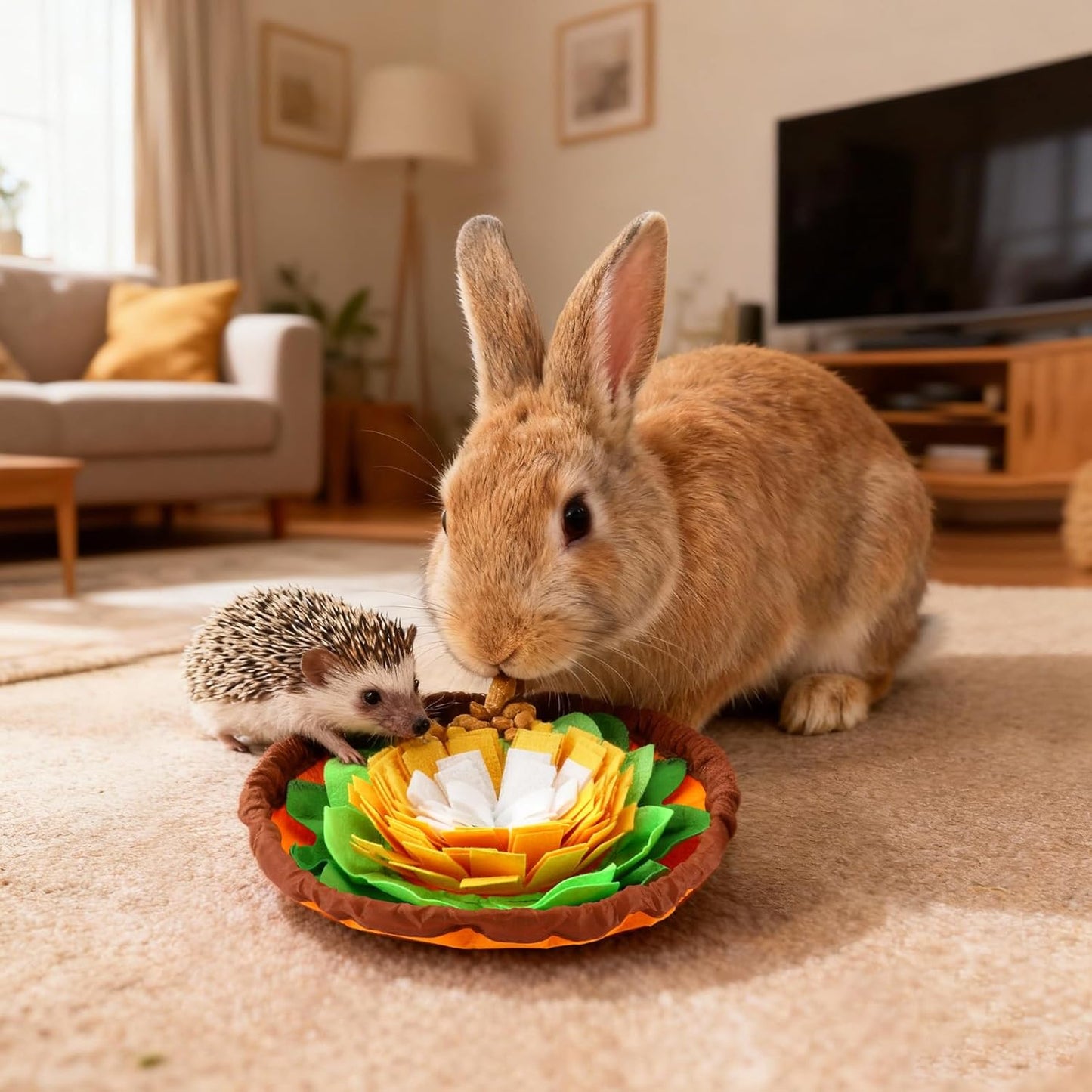 Rabbit Foraging Mat, Interactive Bunny Puzzle Toys Soft Pet Feeding Mat for Hedgehog Guinea Pig Hamster Chinchilla Kitten Puppy and Small Animals