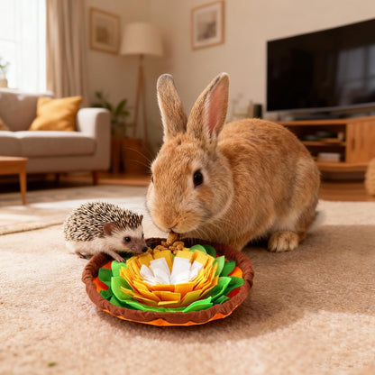 Rabbit Foraging Mat, Interactive Bunny Puzzle Toys Soft Pet Feeding Mat for Hedgehog Guinea Pig Hamster Chinchilla Kitten Puppy and Small Animals
