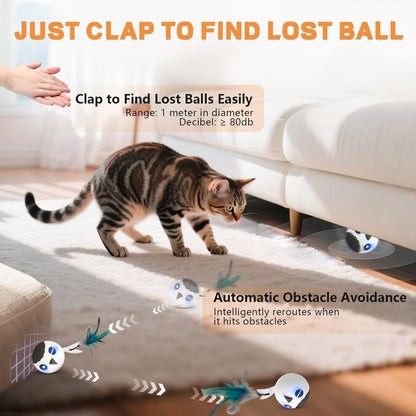 Cat Toys, Interactive Kitten Toys Indoor Cats, USB Rechargeable Electronic Smart Exercise Toy, Motion Activated Fast Moving Chirping Stimulating Light, 2 Feather Tails (White)