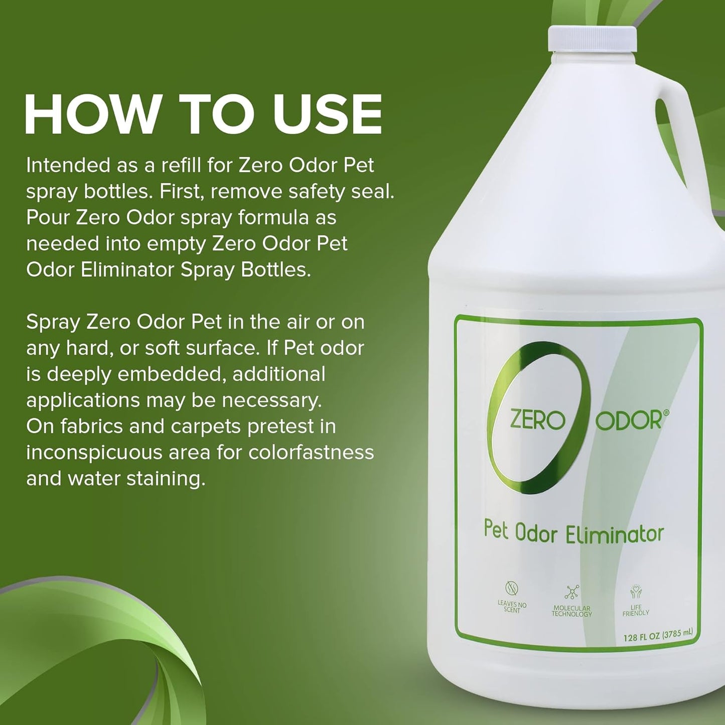 Zero Odor - Pet Odor Eliminator for strong odor, Eliminate Air & Surface Odors – Patented Molecular Technology Best For Carpet, Furniture, Beds Smell Great Again (128 Ounces)