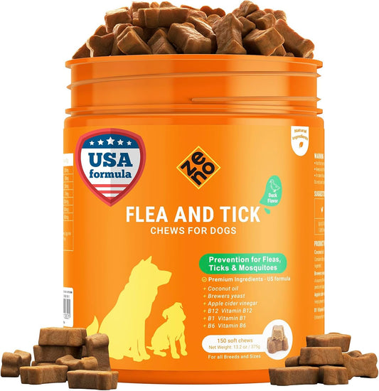 ZENO Flea and Tick Prevention Chewables for Dogs - 150 Chews - Flea & Tick Control - Duck Flavor - US-Made