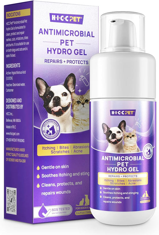 HICC PET Dog Wound Care Hydro Gel, Heals Wounds, Hot Spot Treatment for Dogs, Soothes Inflammation, Prevents Infection, Treats Bites, Scratches & Skin Ulcers, Cat Wound Care Solution, 3.4 Ounces