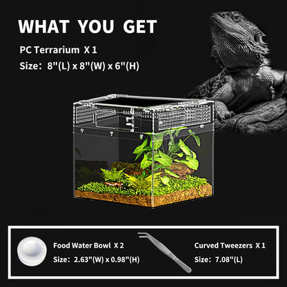 Reptile Mini PC Terrarium Amphibian Tank, 8"x8"x6"Jumping Spider Enclosure Multi-Habitat Reptile Terrarium for Tarantula, Hermit Crab, Insect, Fish, Frog, Small Bearded Dragon, Lizard